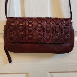 Patricia Nash Baku Leather Crossbody Clutch in Red / Pomegranate color